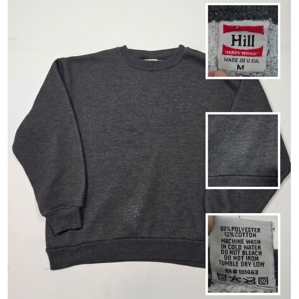 Vintage 90s Hill Heavy Weight Sweatshirt Mens M USA Made Charcoal Grey Crewneck